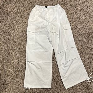 White parachute style pants